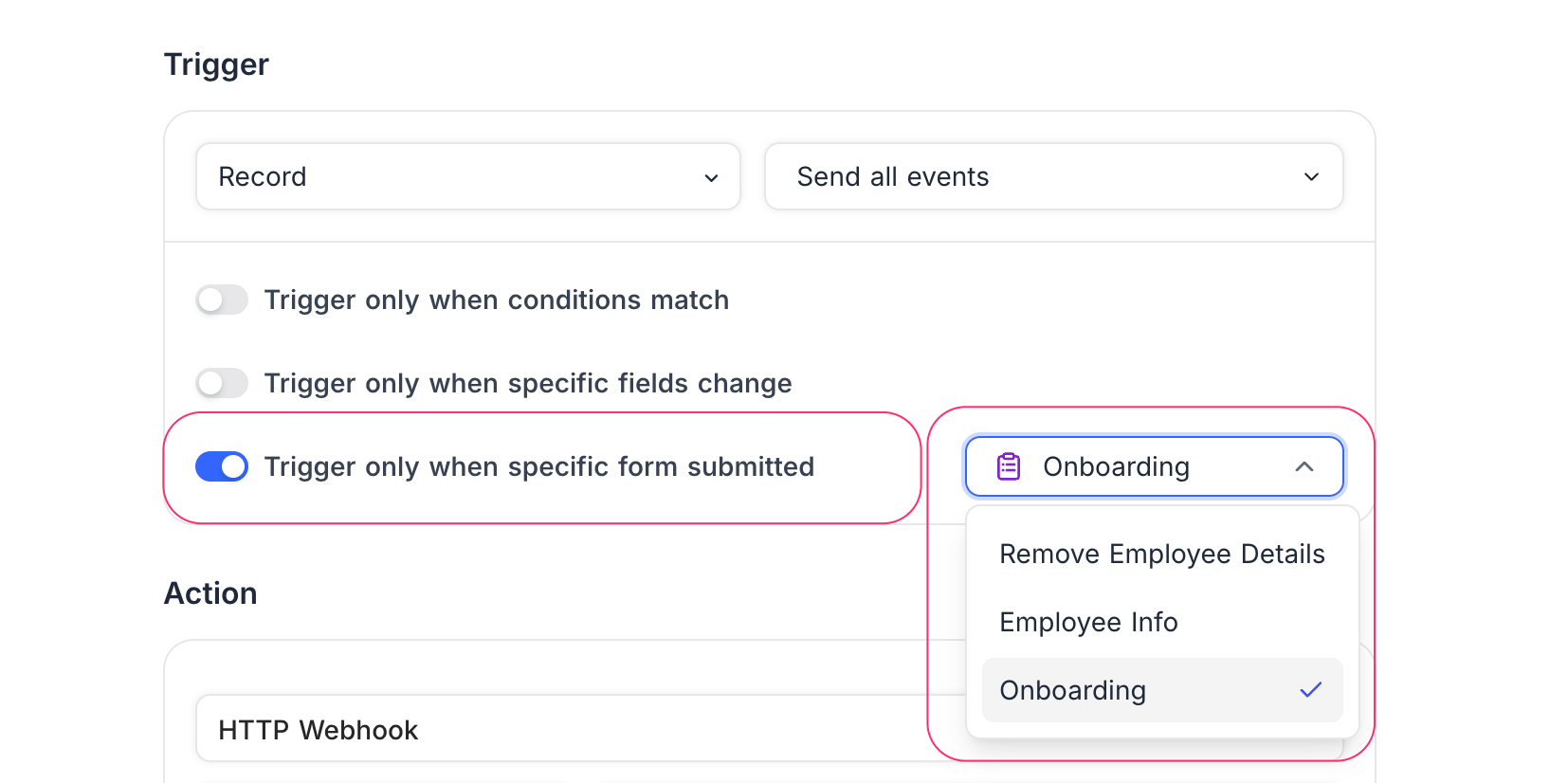 Webhook on specific form submission