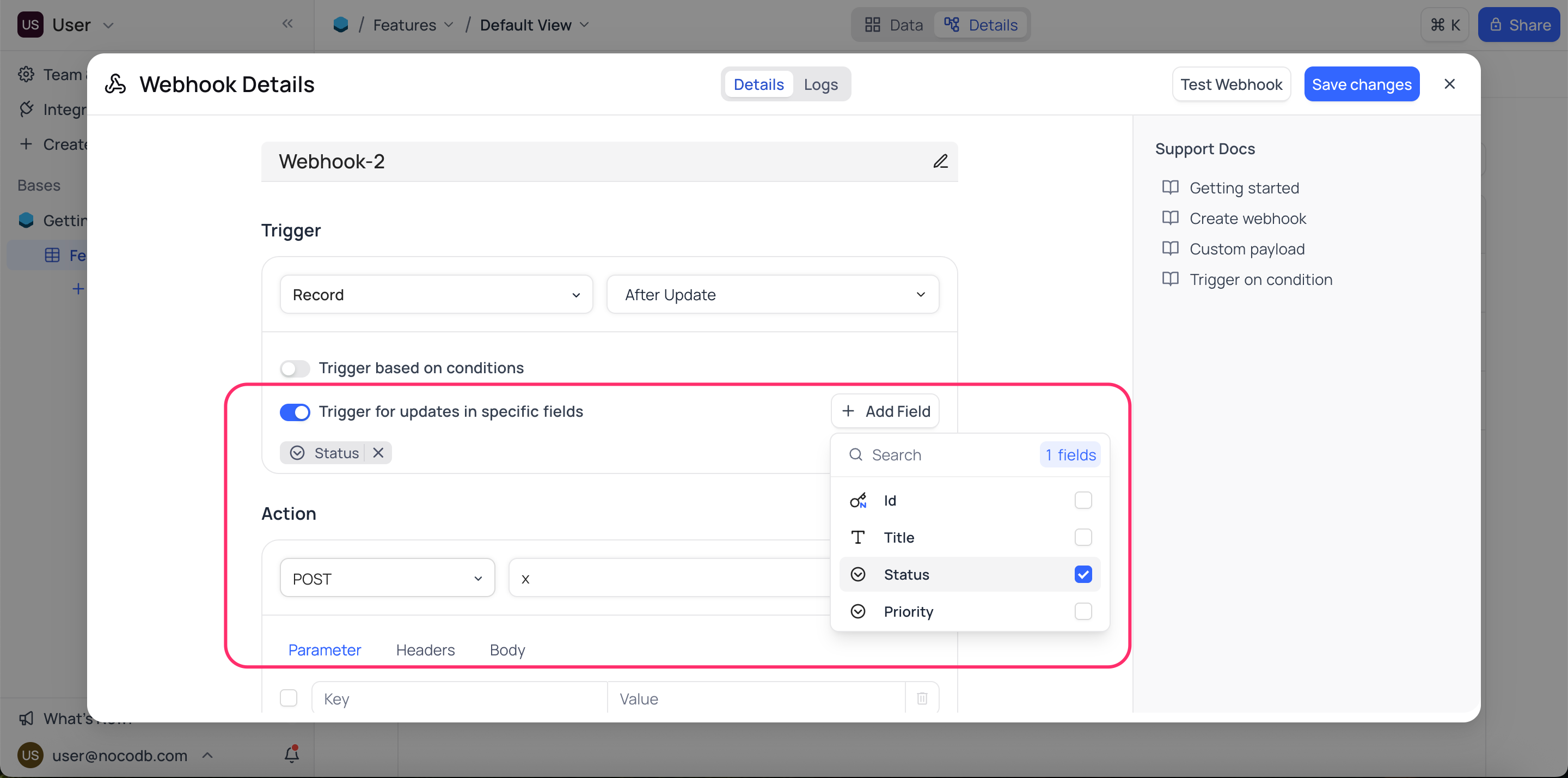 Webhook on field changes