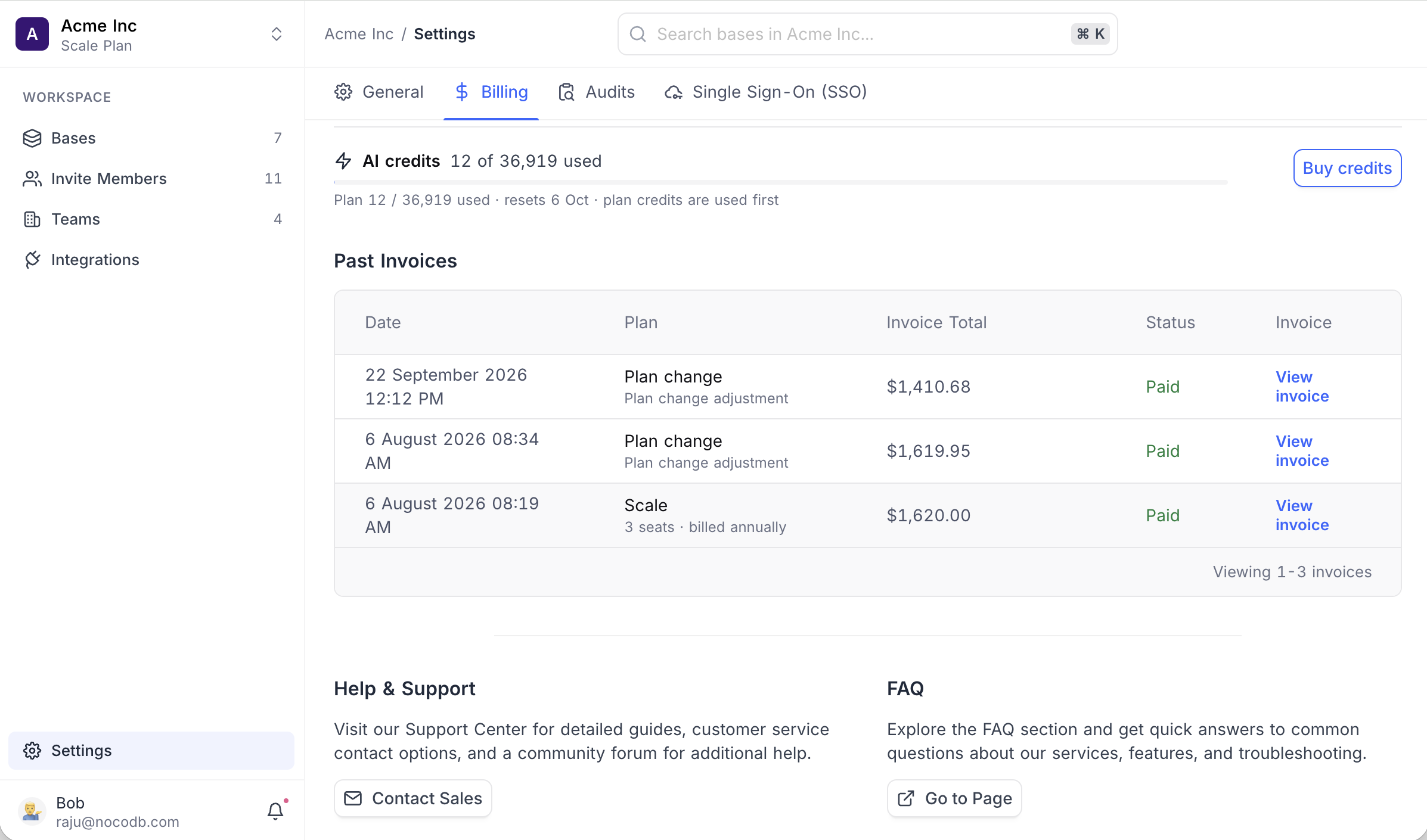 AI credits on the billing dashboard