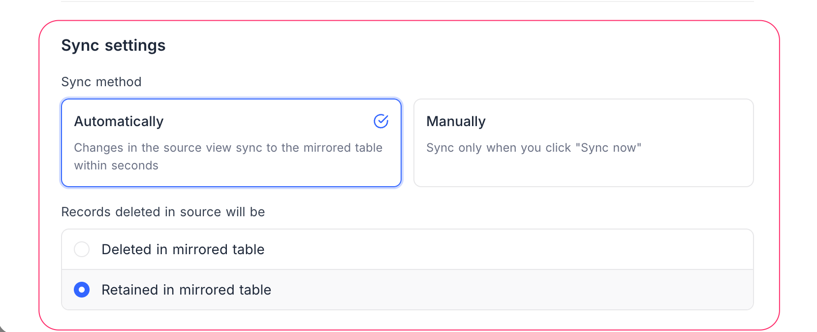 Sync settings