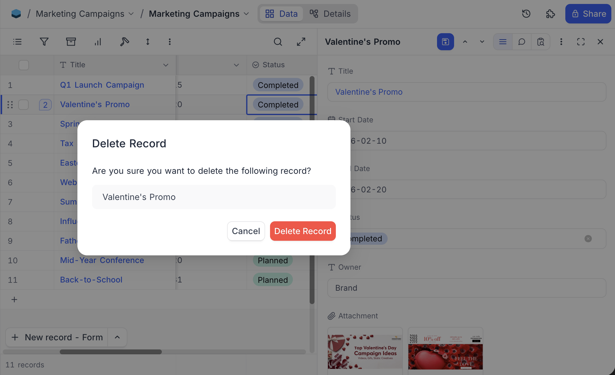 Delete confirmation