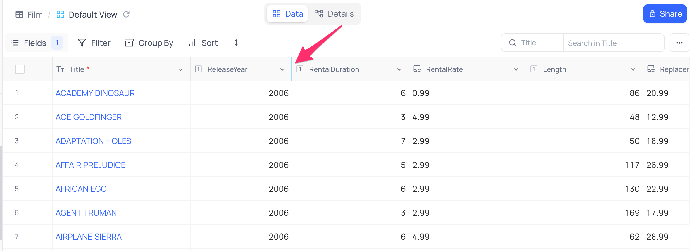 Change field width