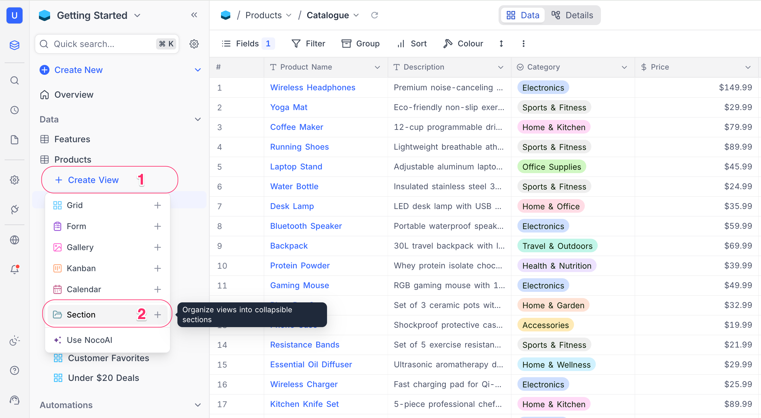 Create view folder from menu
