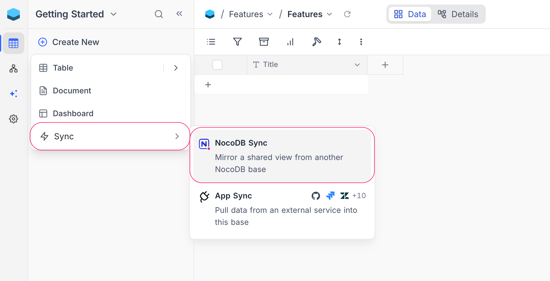 Create sync entry point from the sidebar