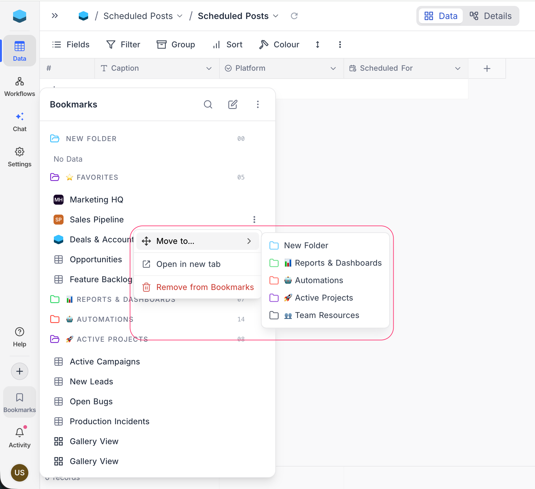 Bookmark Move to submenu