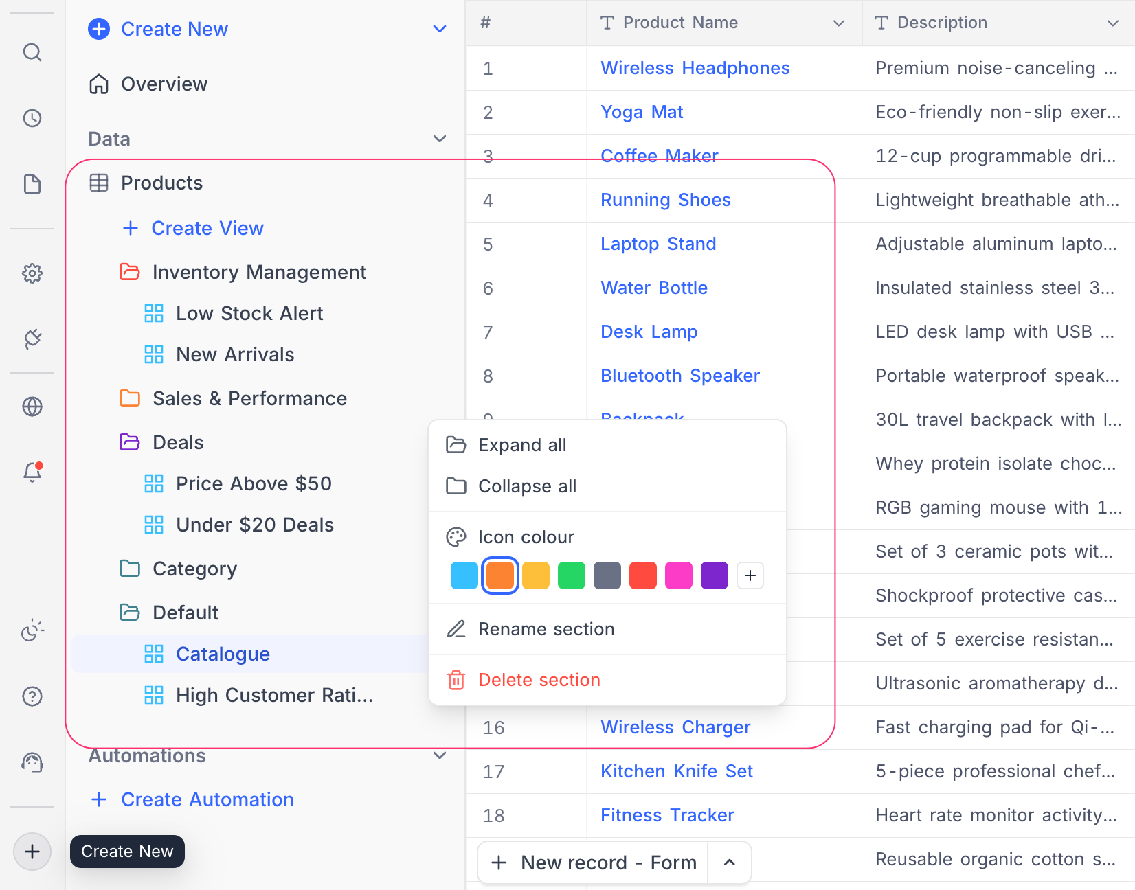 View folders overview